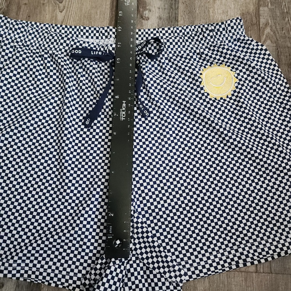 Life is Good Sleep Shorts Womens Medium Navy Blue Checkered Sun Smiley Lounge - Picture 5 of 6